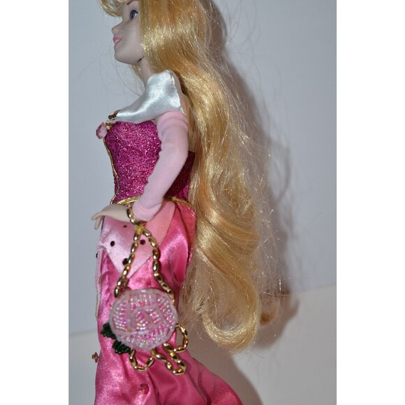 Disney Sleeping Beauty Princess Aurora Porcelain Doll 14" Brass Key Pink - Picture 8 of 11